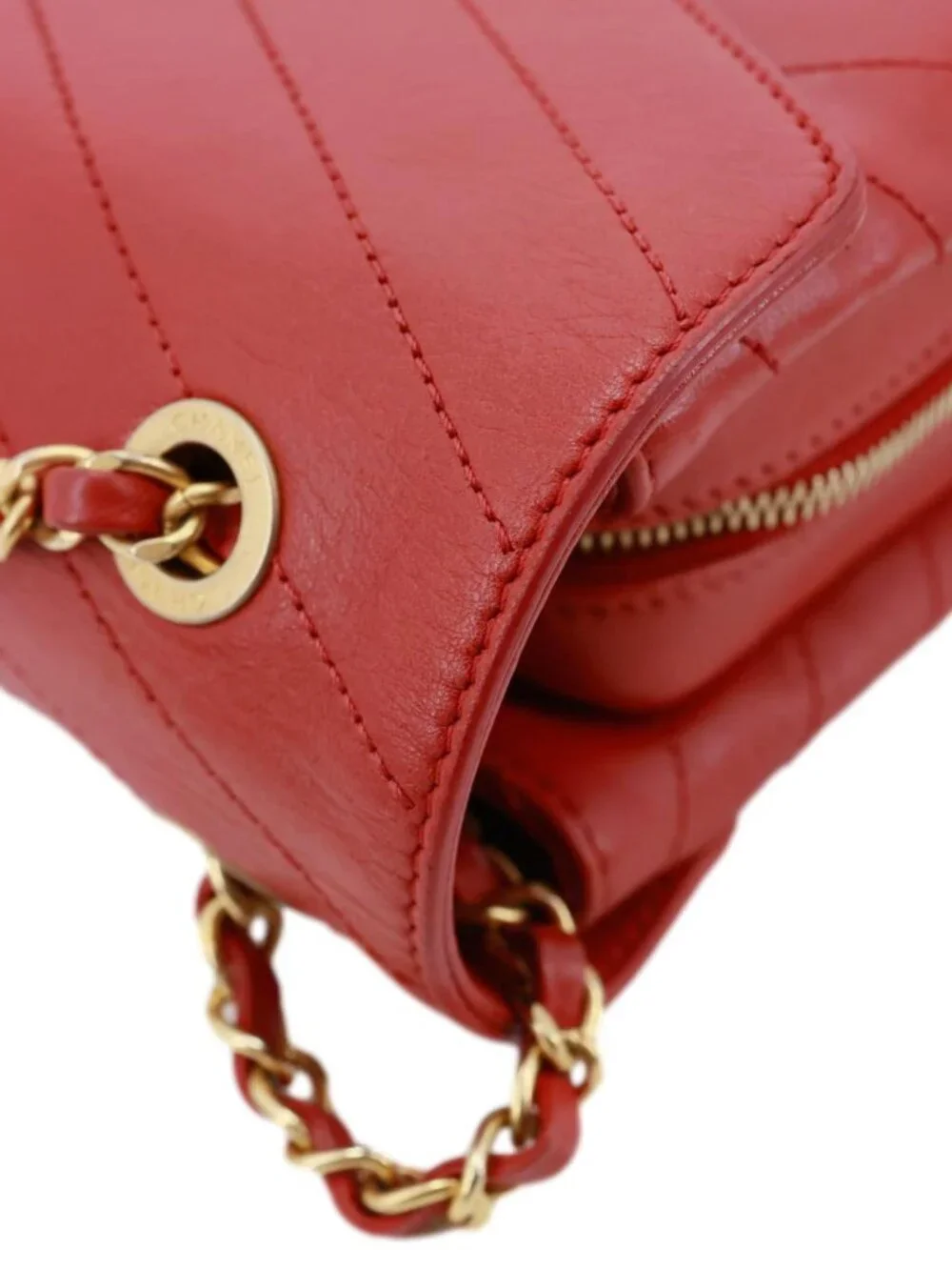 Chanel Envelope Flap Lambskin Chevron Stitched Leather Crossbody Bag Red